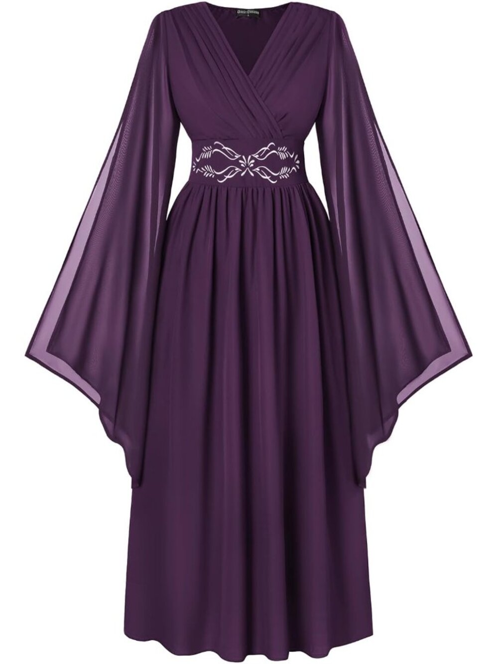 Women's Purple Bell Sleeve Wrap V Neck Embroidery Imported Costume Dress